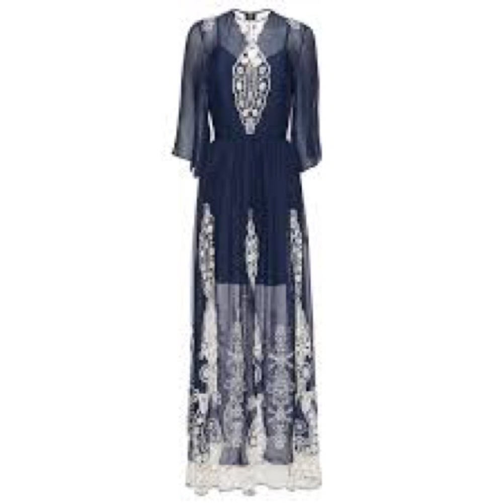 Alice and Olivia Aquinnah navy lace maxi gown